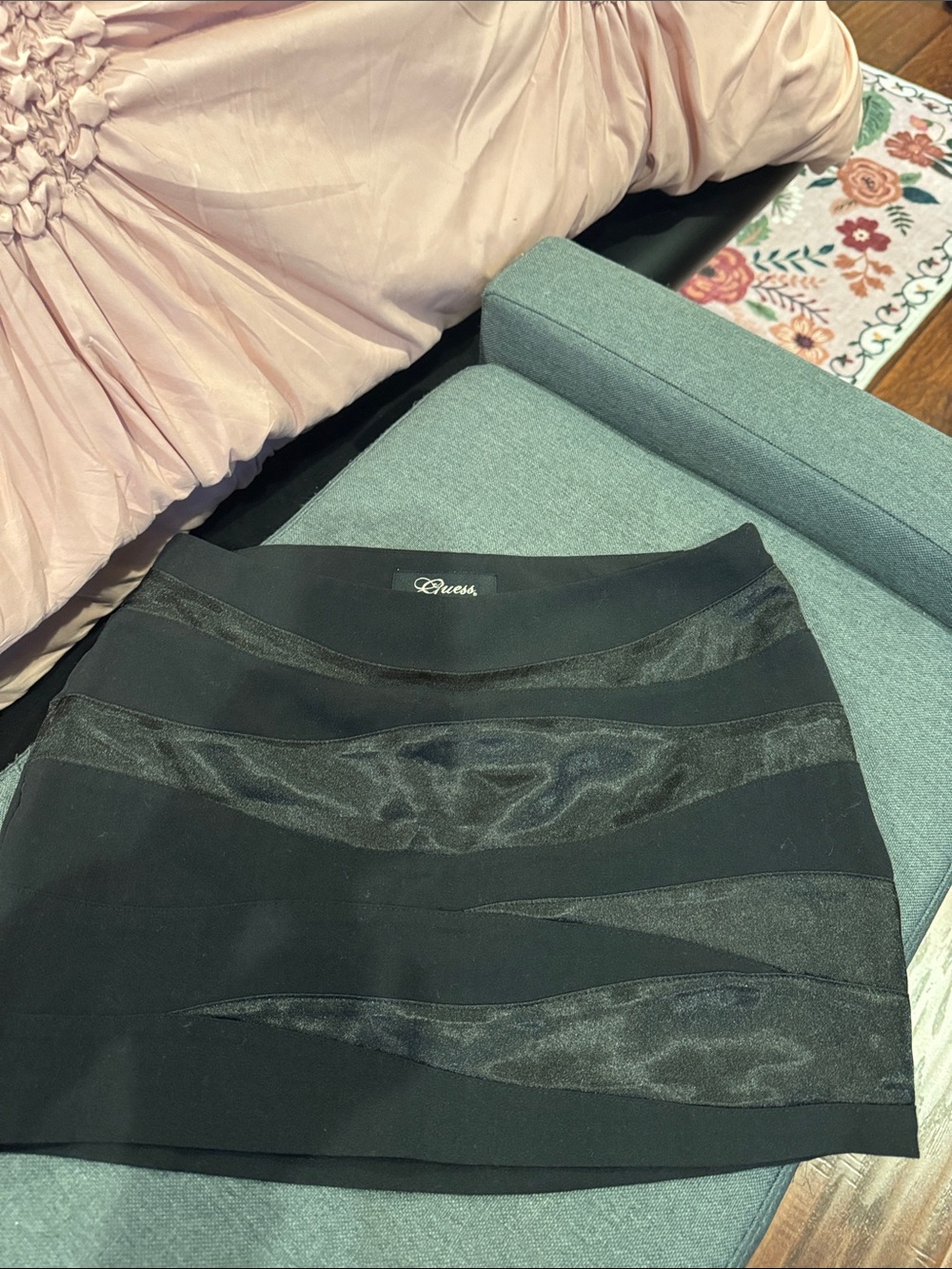 Guess Black Mini Skirt with Sheen Wave Panels